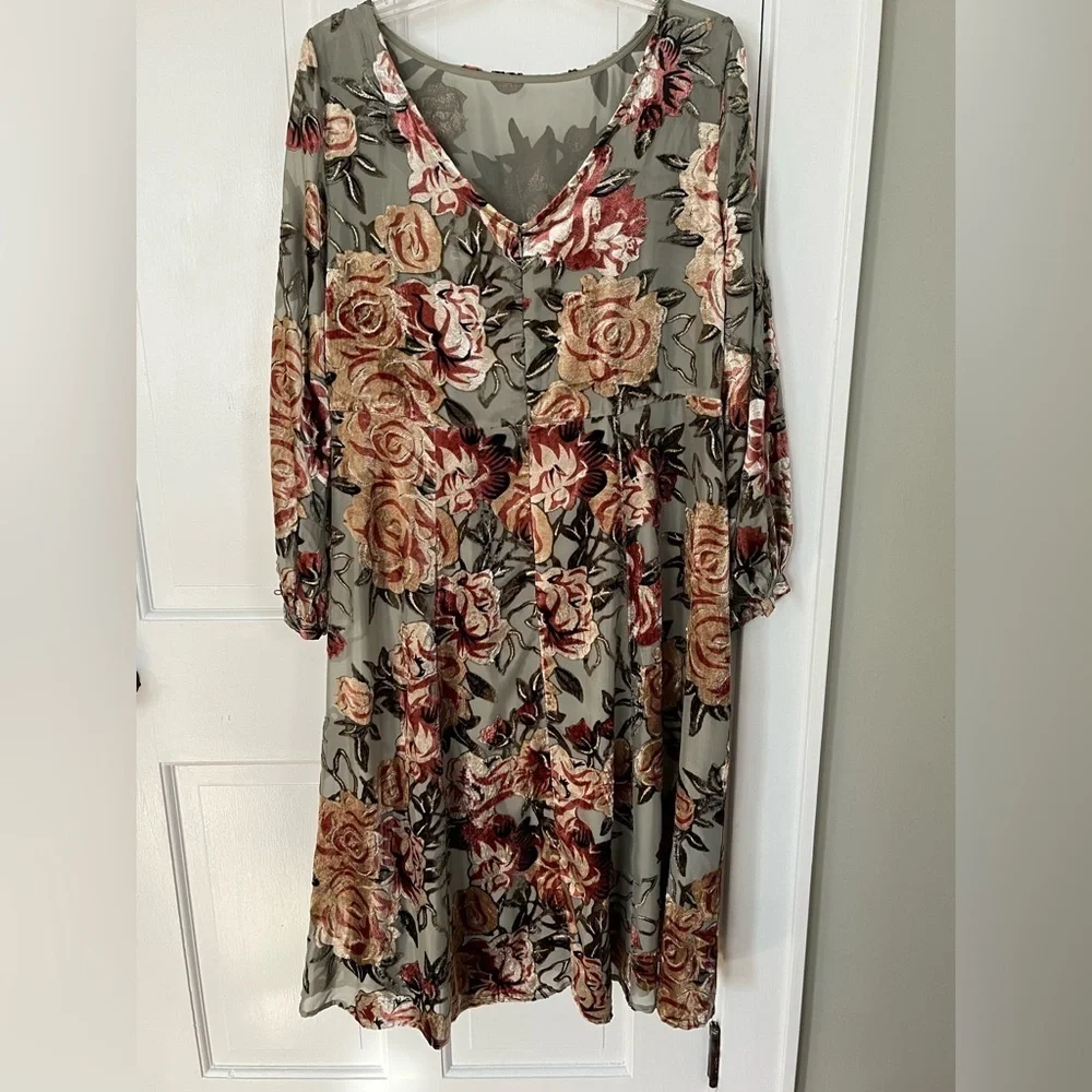 NWOT SOFT SURROUNDINGS Uma Floral Burnout Midi Dress PL Cottagecore Boho - Picture 7 of 15